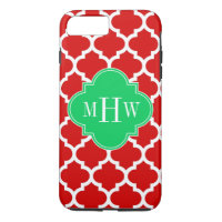 Xmas Red White Moroccan #5 Emerald Name Monogram