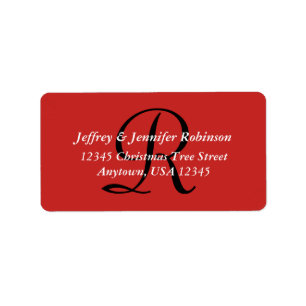 Xmas Red White Textured Monogram Return Address Label