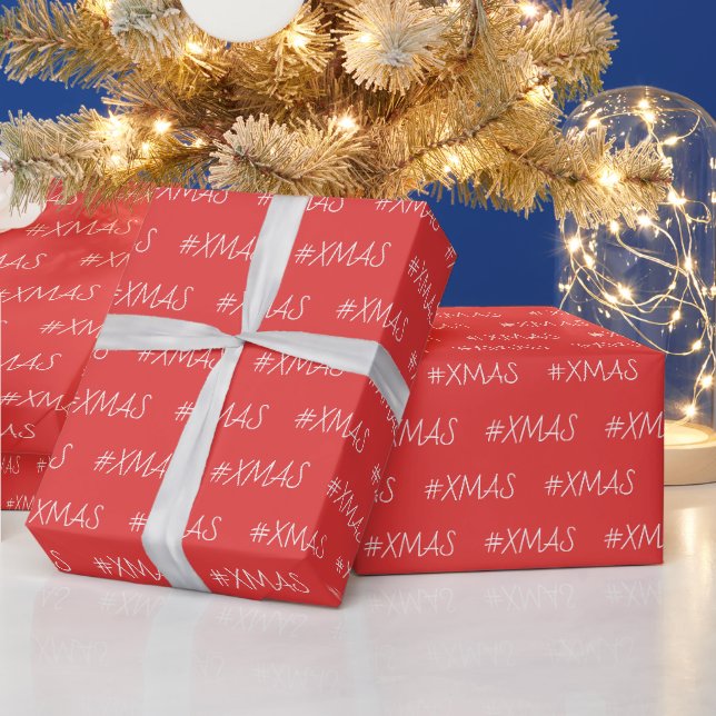 XMAS Red White Trendy Personalised Wrapping Paper (Holidays)