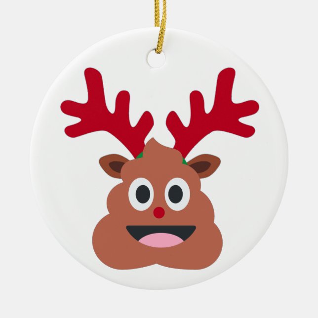 xmas reindeer poo emoji ceramic tree decoration (Front)