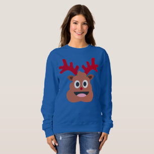 xmas reindeer poo emoji womens sweatshirt