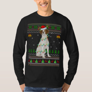 Xmas Reindeer Santa Hat Brittany Spaniel Dog Ugly T-Shirt
