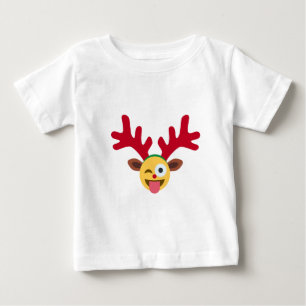 xmas reindeer wink emoji baby T-Shirt
