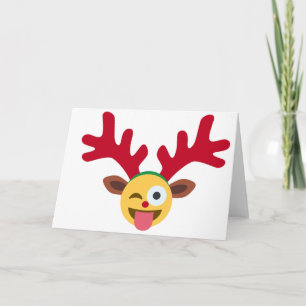 xmas reindeer wink emoji holiday card