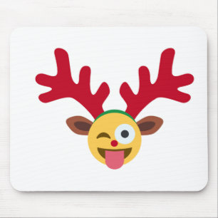 xmas reindeer wink emoji mouse pad