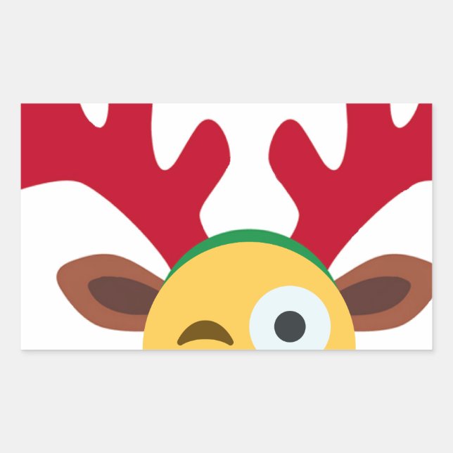 xmas reindeer wink emoji rectangular sticker (Front)