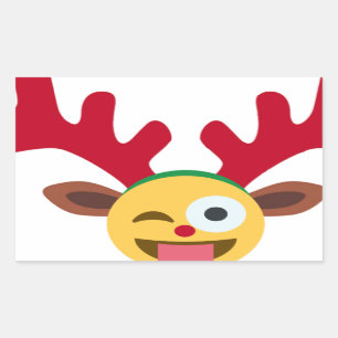 xmas reindeer wink emoji rectangular sticker