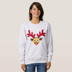xmas reindeer wink emoji womens sweatshirt