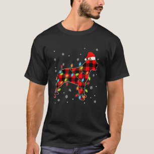 Xmas Rottweiler Dog Red Plaid Christmas Lights T-Shirt