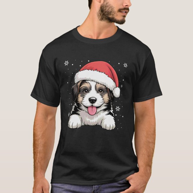 Xmas Saint Bernard Dog Wearing Santa Hat Pet Anima T-Shirt (Front)