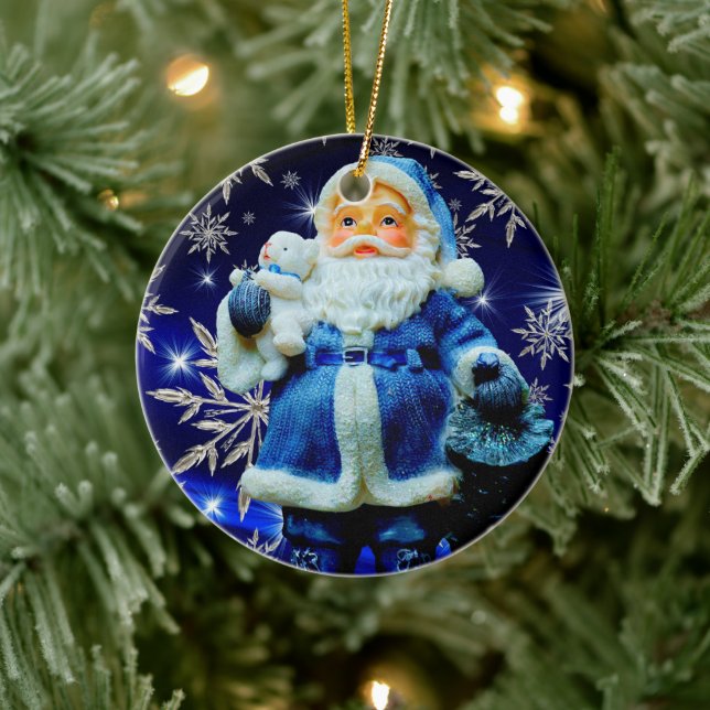 XMAS SANTA BLUE ICE CRYSTALS CERAMIC TREE DECORATION (Tree)