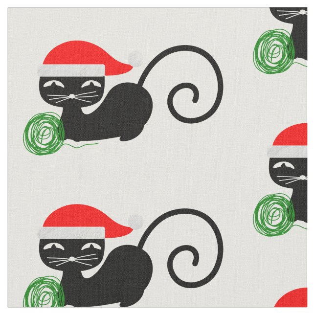 xmas santa cat fabric (Close Up)