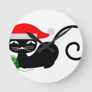 xmas santa cat round clock
