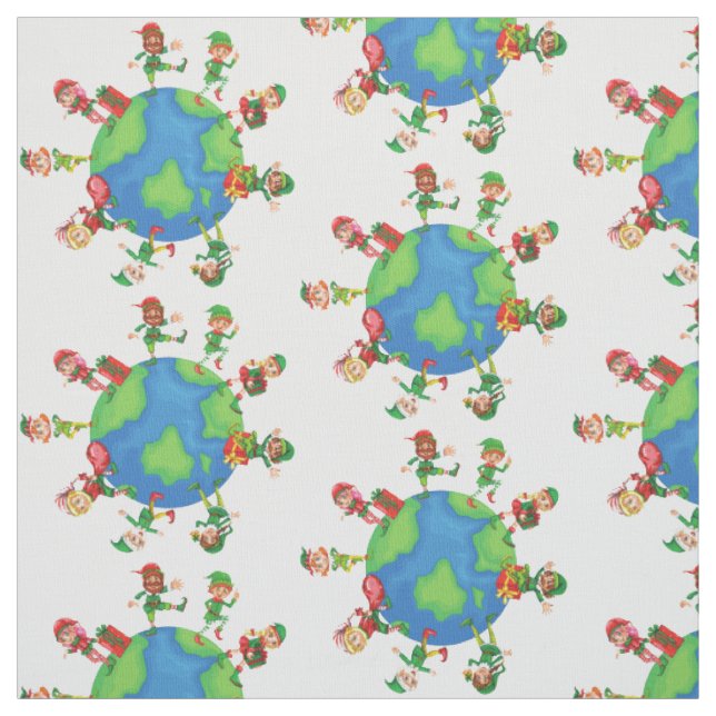 xmas santa claus elves fabric (Swatch)