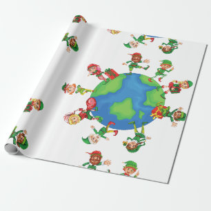 xmas santa claus elves wrapping paper