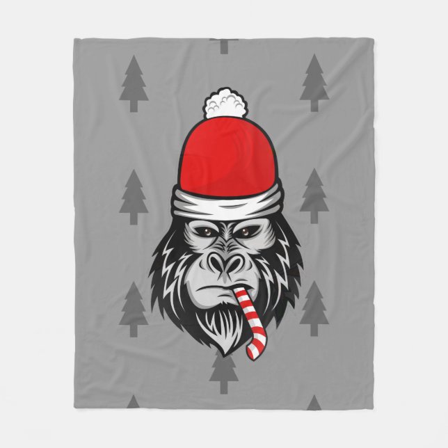xmas santa claus gorilla fleece blanket (Front)