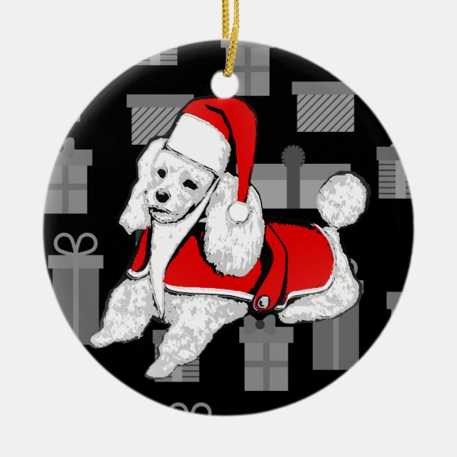 xmas santa claus poodle ceramic tree decoration (Front)