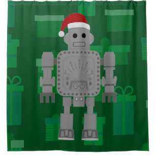 xmas santa claus robot shower curtain