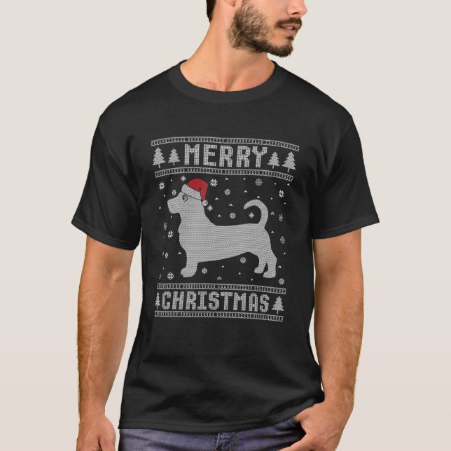 Xmas Santa Hat Basset Hound Dog Funny Ugly Christm T-Shirt (Front)