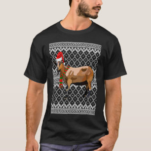 Xmas Santa Hat Goat Farm Animal Ugly Christmas T-Shirt
