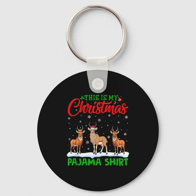 Xmas Santa Hat Reindeer Antelope Christmas Pajama  Key Ring (Front)