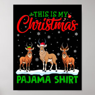Xmas Santa Hat Reindeer Antelope Christmas Pajama  Poster