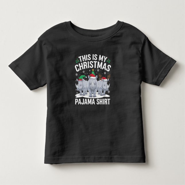 Xmas Santa Hat Reindeer Rhino Christmas Pajama  Toddler T-Shirt (Front)