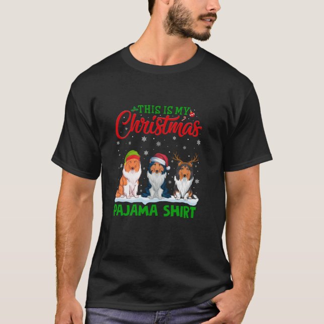 Xmas Santa Hat Reindeer Rough Collie Dog Christmas T-Shirt (Front)