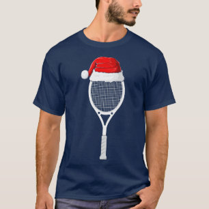 Xmas Santa Hat Tennis Racket Christmas Tennis T-Shirt