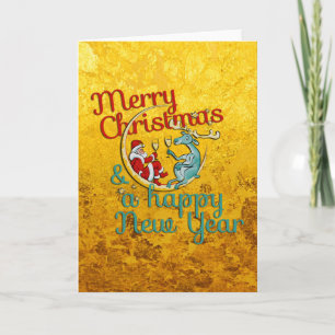 Xmas - SANTA & REINDEER - Christmas - New Year Holiday Card