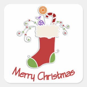 Xmas Santa Socks With Candy Cane Christmas Gift Square Sticker