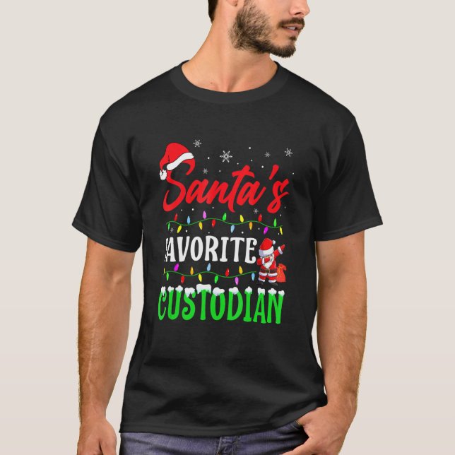 Xmas Santa's Favourite Custodian Christmas T-Shirt (Front)