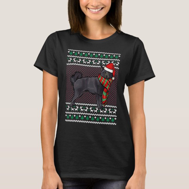 Xmas Schipperke Dog Santa Hat Ugly Christmas T-Shirt (Front)