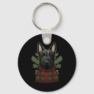 Xmas Scottie Santa On Christmas Scottish Terrier  Key Ring