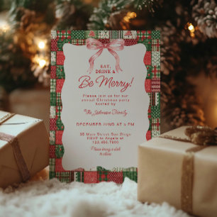 Xmas Scrapbook Paper Wavy Bow Christmas Party Invitation