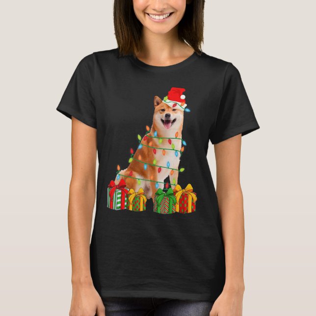 Xmas Shiba Inu Dog Christmas Lights Puppy   T-Shirt (Front)