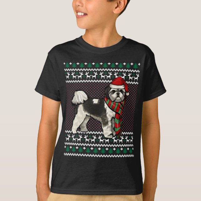 Xmas Shih Tzu Dog Santa Hat Ugly Christmas T-Shirt (Front)
