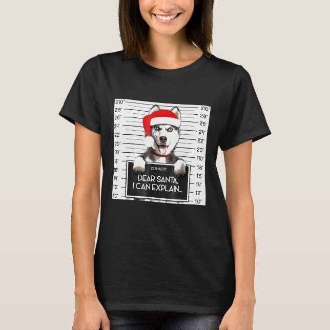 Xmas Siberian Husky Lover Santa Hat Dog Christmas T-Shirt (Front)