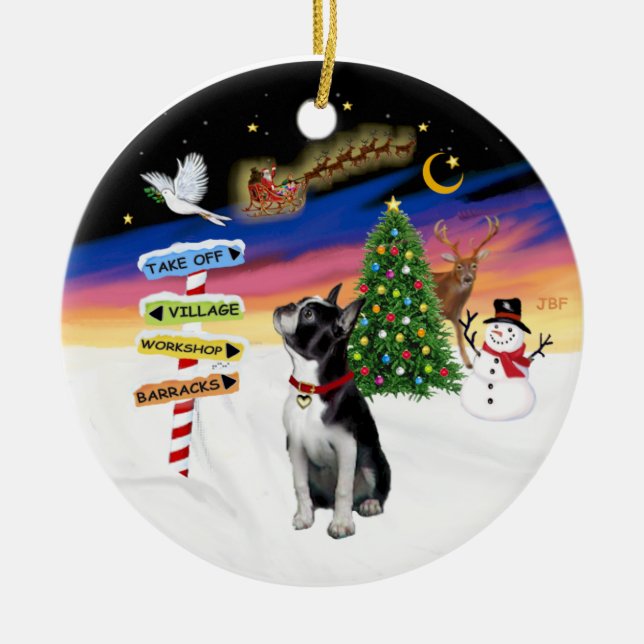 Xmas Signs - Boston Terrier #3 Ceramic Tree Decoration (Front)
