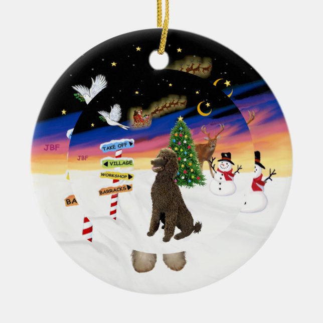 Xmas Signs - Chocolate Standard Poodle Ceramic Tree Decoration (Front)