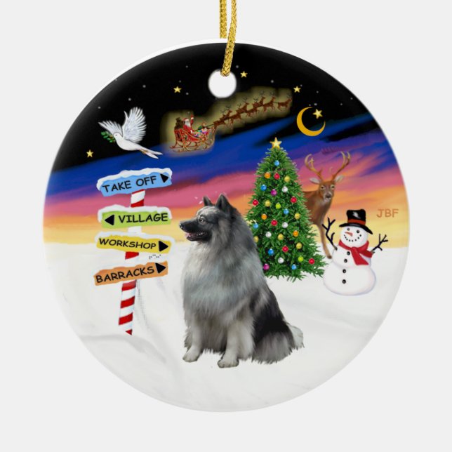 Xmas Signs - Keeshond #1 Ceramic Tree Decoration (Front)
