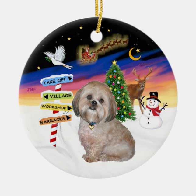 Xmas Signs - Lhasa Apso (L) Ceramic Tree Decoration (Front)