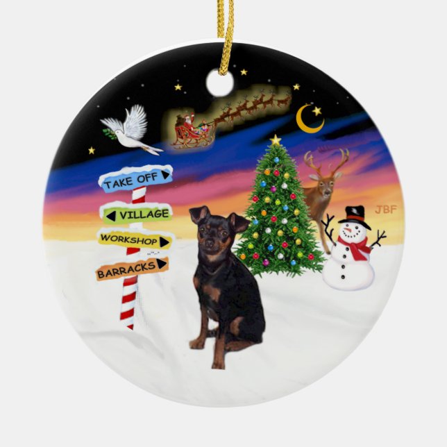 Xmas Signs - Miniature Pinscher (natural) Ceramic Tree Decoration (Front)