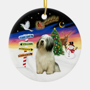 Xmas Signs - Polish Lowland Sheepdog Ceramic Tree Decoration