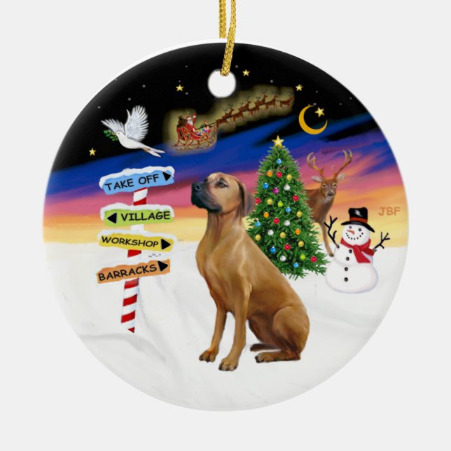 Xmas Signs - Rhodeisn Ridgeback Ceramic Tree Decoration (Front)