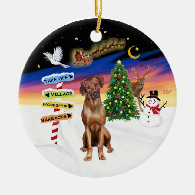 Xmas Signs - Rhodesian Ridgeback Ceramic Tree Decoration (Front)