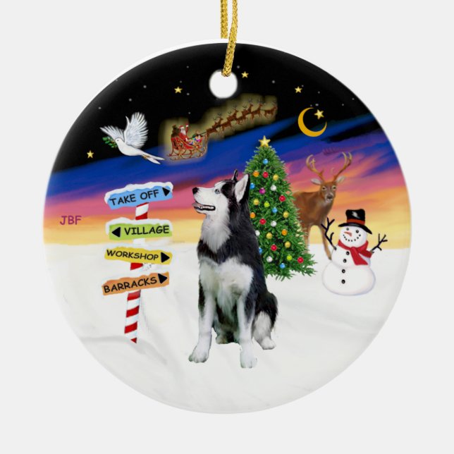 Xmas Signs - Siberian Husky #1 Ceramic Tree Decoration (Front)