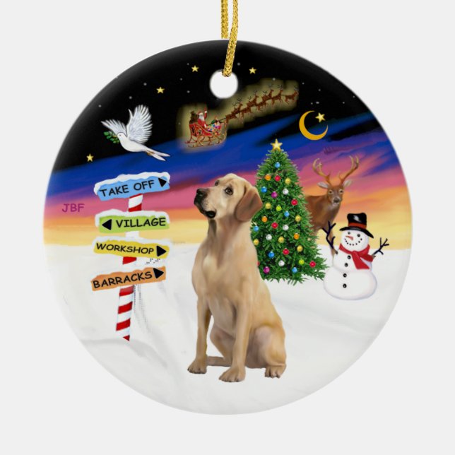 Xmas Signs - Yellow Labrador Ceramic Tree Decoration (Front)
