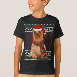 Xmas Silky Terrier Dog Santa Hat Ugly Christmas T-Shirt