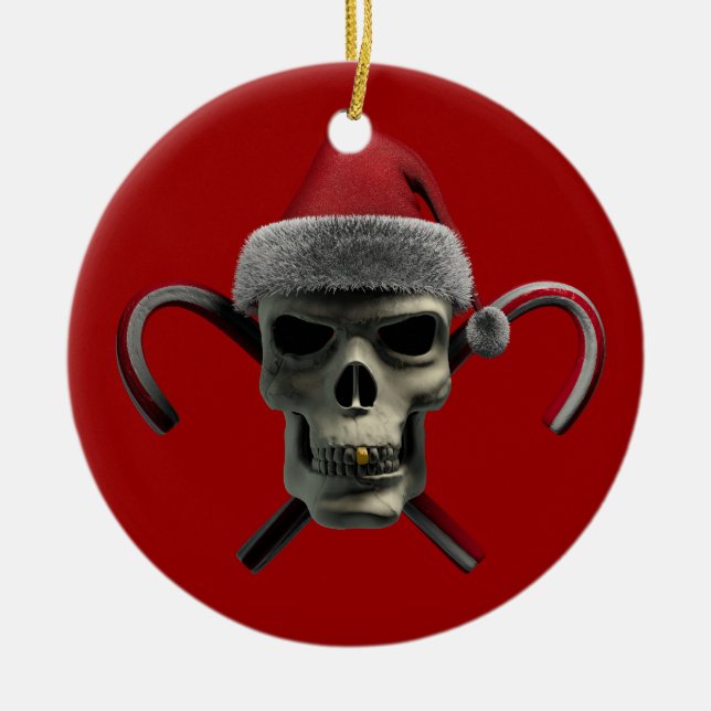Xmas Skull Ceramic Tree Decoration (Front)